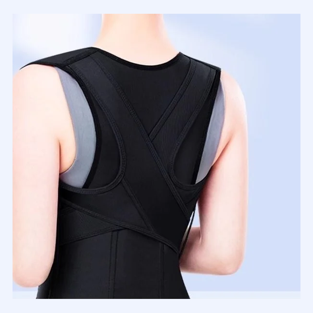 Back view of the posture corrector, double-Y straps crossing the shoulder blades