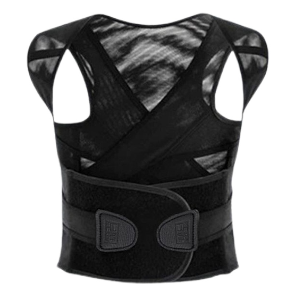 Delmura invisible posture corrector, black breathable mesh brace with adjustable waist band, shown flat