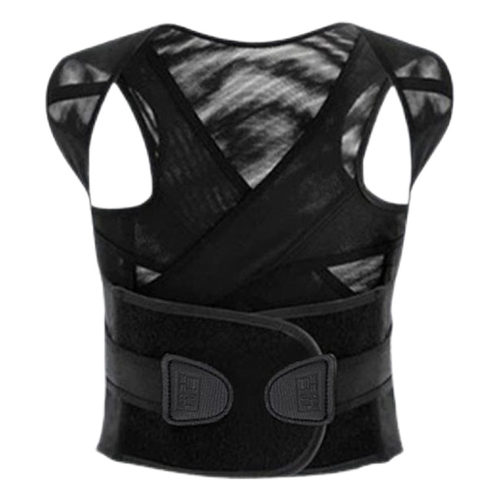 Delmura invisible posture corrector, black breathable mesh brace with adjustable waist band, shown flat